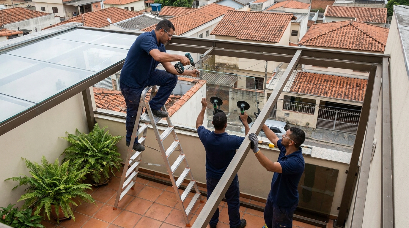 Cobertura de vidro em terraço com telhados em Blumenau-SC