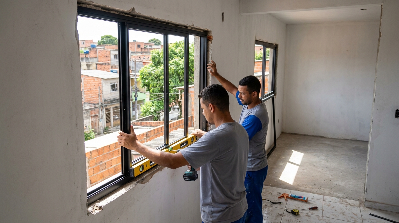Esquadria de alumínio em obra em Blumenau-SC